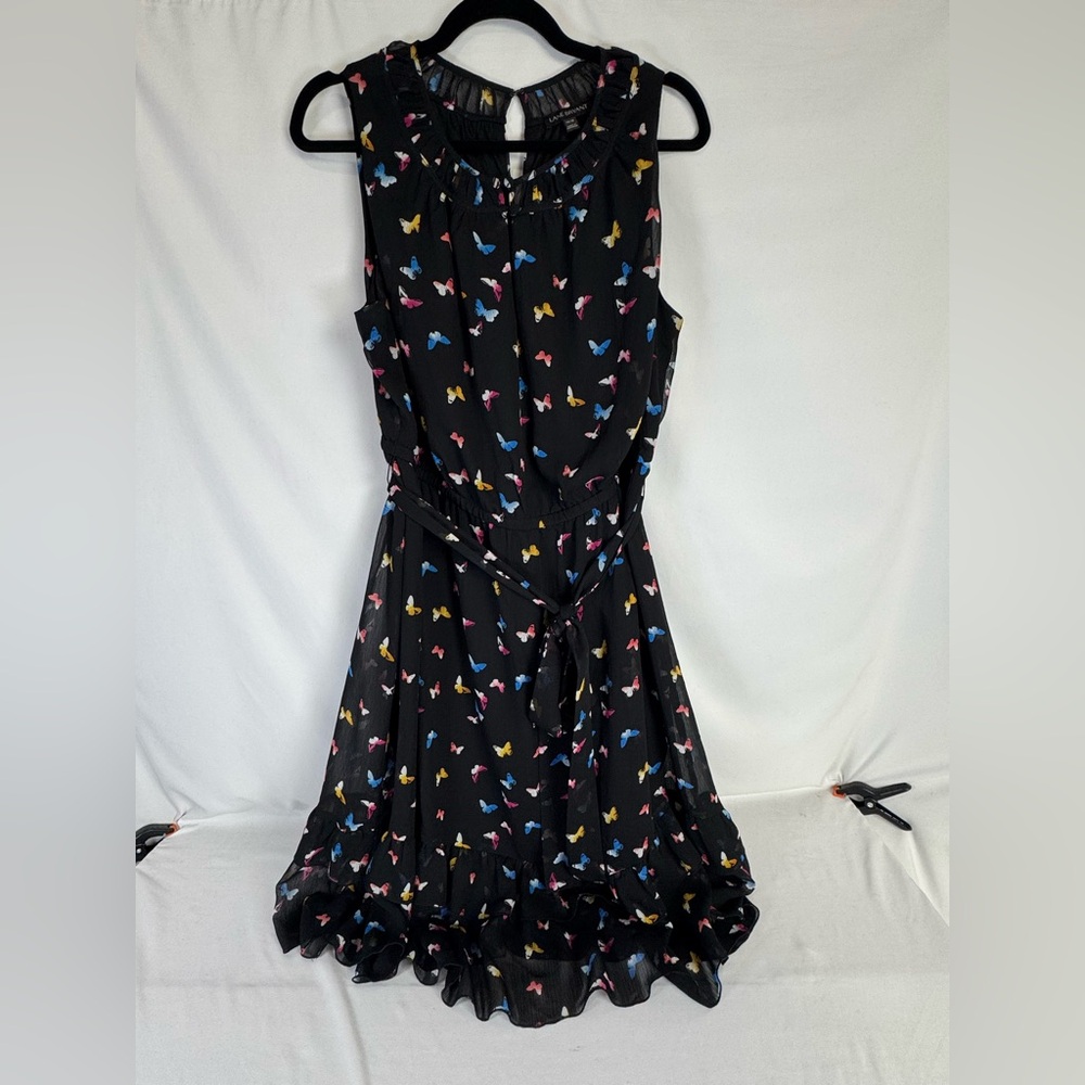 Lane Bryant Ruffle Dress - Black with Butterfly Pattern - 14/16